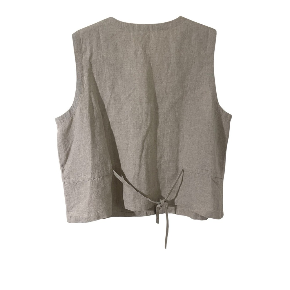 Eileen Fisher Organic Linen Tie Back Vest Tank Top Oatmeal XL Lagenlook NEW - Picture 2 of 6